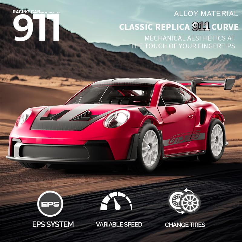 1/43 Scale RC Drift Car, 2.4G Full Proportional 4WD Remote Control Car with Gyro, Adjustable Speed & LED Lights, Alloy RC Vehicle for Adult