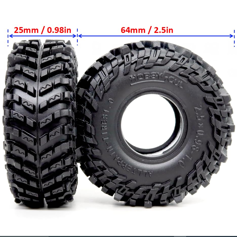 1.0 Crawler Tires 64mm Tall Super Soft Sticky All Terrain Tyre for RC 1/18 TRX4M 1/24 AX24 SCX24 FCX24 Upgrades - style: 1.0 All Terrain Tires 64mm