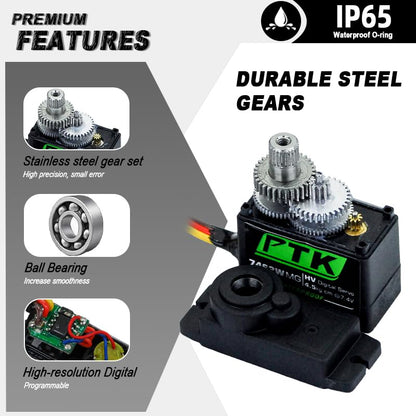PTK 7462W MG 13g Waterproof Micro Digital Servo Metal Gear Core Motor 4.5kg Torque for SCX24 AX24 1/24 Crawler Cars Robots Fixed Wings Upgrade Parts 180 Degrees (4pcs) - style: PTK 7462W-4pcs