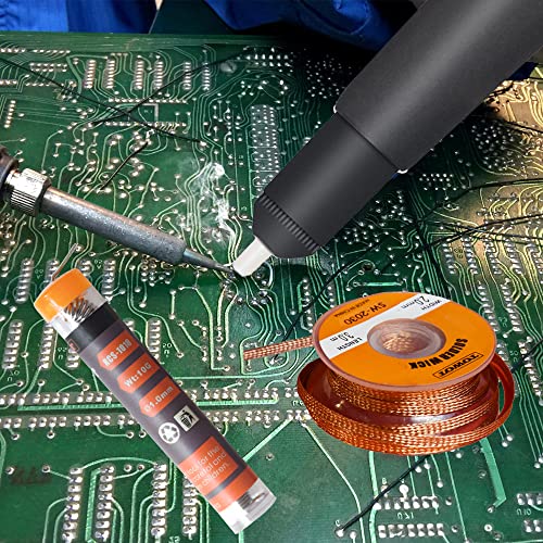 TOWOT Solder Wick & Solder Wire & Solder Sucker Used to Remove the Solder and Disassemble Electrical Components, No-Clean Solder Wick Braid - style: 0.04Inch 10g & 0.098Inch 4.9ft & Solder Sucker