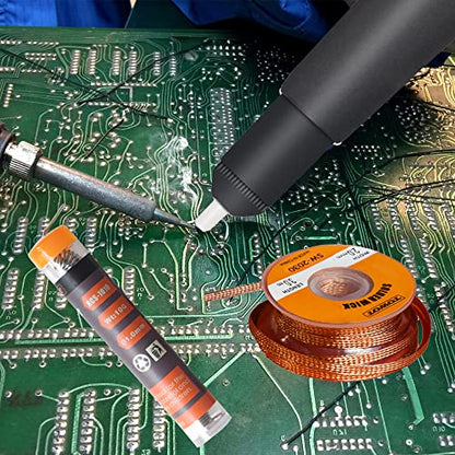 TOWOT Solder Wick & Solder Wire & Solder Sucker Used to Remove the Solder and Disassemble Electrical Components, No-Clean Solder Wick Braid - style: 0.04Inch 10g & 0.098Inch 4.9ft & Solder Sucker
