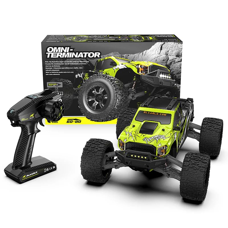 Helidirect Rlaarlo Carbon Fiber Mini 1/10 Scale Brushless Monster Truck 4WD Electric Off Road Monster Trucks RTR - Remote Control Car, RC Monster Truck 1/10 Scale (Green - RZ001G-A)
