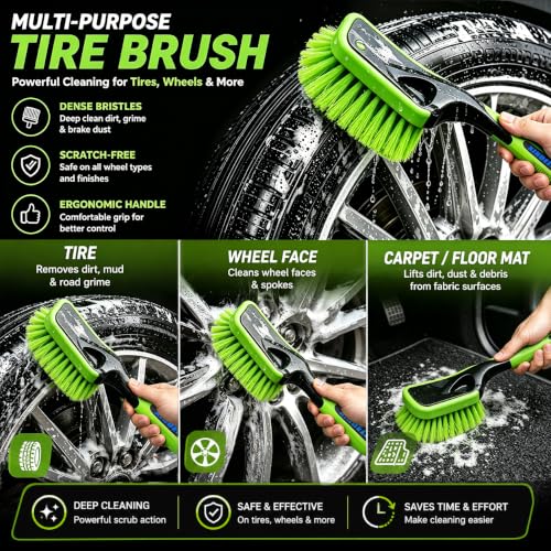 XINDELL Wheel & Tire Cleaning Kit, Deep-Reach Wheel Brush Set for Rims, Spokes, Lug Nuts and Tire Sidewalls, Scratch-Safe Car Detailing Tools with Covered Tire Shine Applicator | Not Just a Brush — A Complete Tire & Wheel Care System