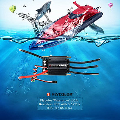 Goolsky Flycolor Waterproof 150A Brushless ESC Electronic Speed Controller with 5.5V/5A BEC for RC Boat