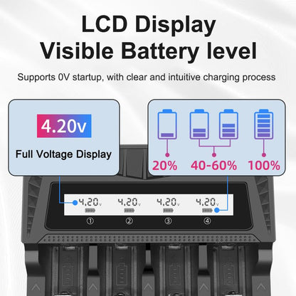 Smart LCD USB Charger, Compatible with 18650 4.2V Rechargeable Lithium Batteries, Supports 1/2/4 Slots, and Compatible with 1.2V NiMH AA/AAA Batteries，Rechargeable Lithium aa Batteries - color: 4 Slots