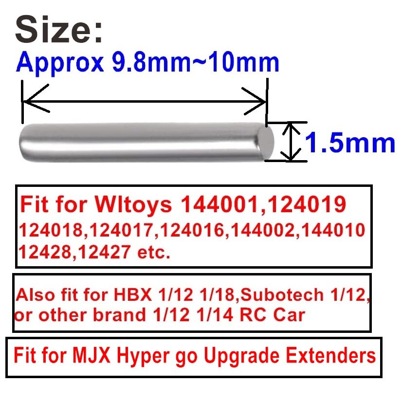 60PCS 1.5x10mm Dowel Pin,Wltoys 144001 Hinge pin Spare Parts,Wltoys 124017 Hex Wheel Hub Nut Pins RC Car for WLtoys 144010 144011 12428 124016 124019 124018 Parts,FY 1/12 Car,HBX