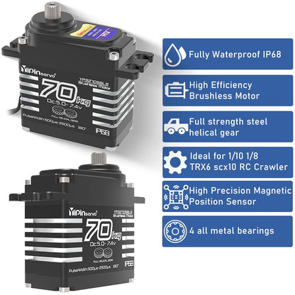 70KG High Torque,GX3270BLS Digital RC Servo, 180/270/360 Degree Metal Gear, IP68 Brushless Motor, Black (180 Degree) - style: 180 Degree