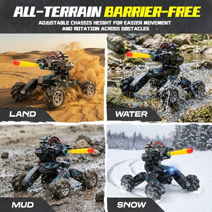 RC Tank Car with Drift, Hand Gesture Control Stunt Truck | 2.4GHz Remote Control, Hand Gesture Control Dual Mode Car, Spray, Music & LED Lights, Deformable Stunt Truck - color: Black & Soft Bullets