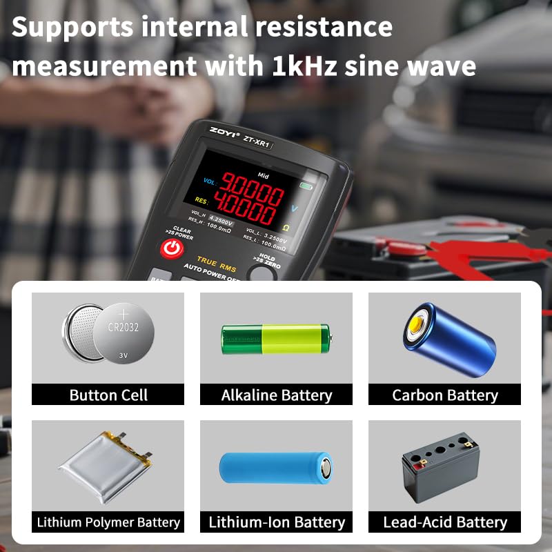 Battery Internal Resistance Tester 2 in 1 multimeter Battery Voltage Meter Car Battery Tester for AAA AA Model 0.1mΩ-200Ω