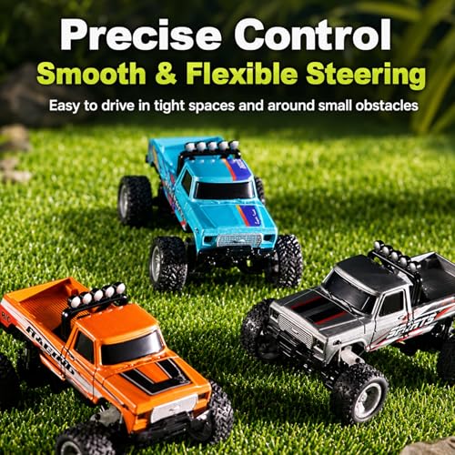 1:64 Scale Mini Remote Control Monster Truck with Trailer | 2.4GHz & App Dual Control, Alloy Mini RC Car with LED Lights, Portable Pocket Toy Car for Kids & Adults, Gift for Boys (Grey) - color: Grey
