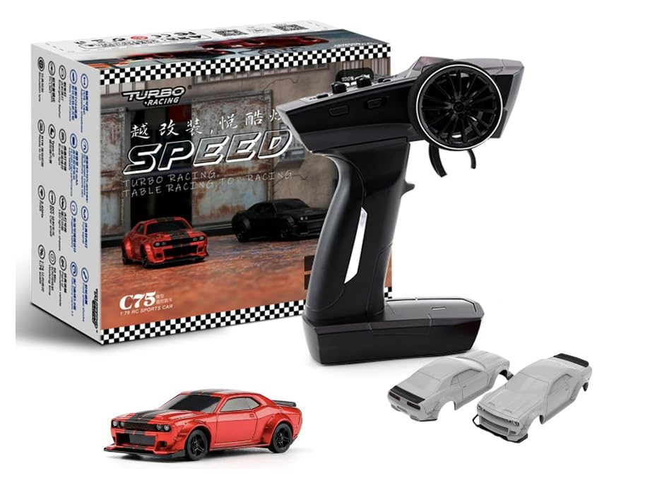 Turbo Racing C75 1:76 Scale Mini RC Car Full Proportional RTR 2.4GHz RC Transmitter - Remote Control RC Cars Toy Vehicle for Adult (HELIDIRECT) (Red) - color: Red