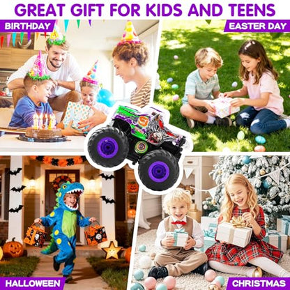 DYODYORC Remote Control Car, 2.4Ghz All Terrain Monster Truck Toys, RC Truck with Music, 3 Lighting Effects, 360 Stunt Capable, 2 Batteries Ready to Run, Toy Gifts for Boys and Girls (Purple) - color: Purple Wolf