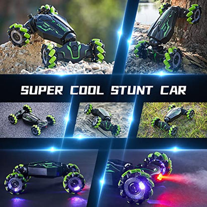 TADOZIC 4WD Remote Control Gesture Sensor Car,Hand Controlled RC Stunt Car,Double-Sided Vehicle 360° Rotation with Light and Music Spray, Watch Toy Cars for Boys & Girls Birthday - color: Green