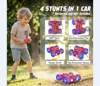 Spider Gesture Sensing Remote Control Car Birthday Gift for Boy 3-12 | Double Sided RC Cars, Full-Body Light, 2.4GHz Hand Controlled, Rechargeable RC Stunt Car - color: Red