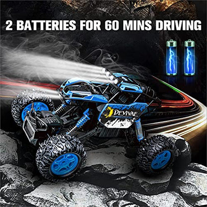 CROBOLL 1/12 Remote Control Car,4WD RC Monster Truck, Rock Crawler Toy | Upgraded Lifting Function, Gifts for Boys, All Terrain RC Truck, Blue Monster Truck, 2 Batteries, 60 Min Play - color: Blue