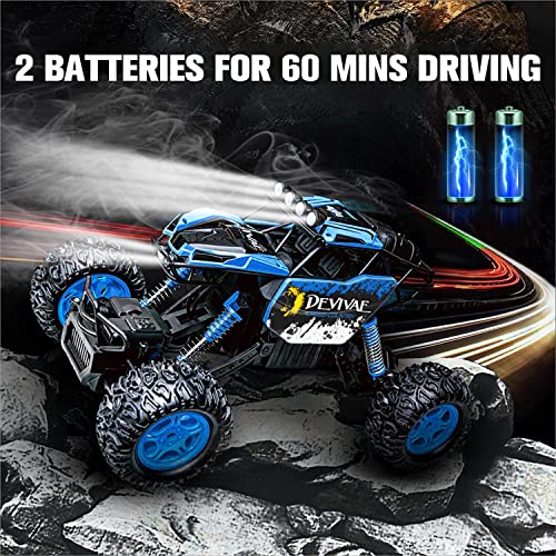 CROBOLL 1/12 Remote Control Car,4WD RC Monster Truck, Rock Crawler Toy | Upgraded Lifting Function, Gifts for Boys, All Terrain RC Truck, Blue Monster Truck, 2 Batteries, 60 Min Play - color: Blue