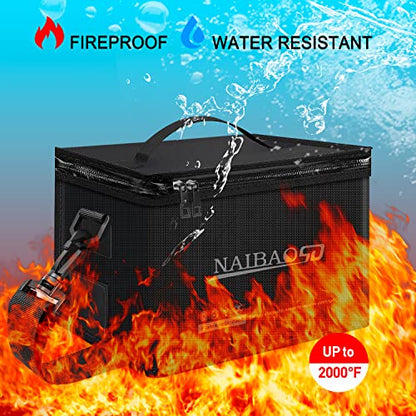 Fireproof Lipo Battery Bag, 11 x 8 x 6.5 in | Explosionproof, Fire Resistant, Detachable Shoulder Strap, Double Metal Zipper, Large Capacity - color: black