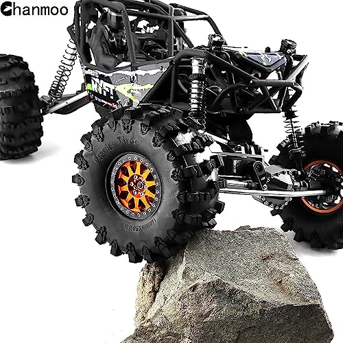 2.2 RC Crawler Tires OD 5.91'' and Beadlock Wheels Rims Set (Orange) | Soft Rubber Mud All Terrain Tyres For 1/10 1/8 Crawler Car Truck Traxxas TRX4 Axial SCX10 II Tamiya Gen8 4PCS - color: Orange