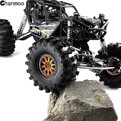 2.2 RC Crawler Tires OD 5.91'' and Beadlock Wheels Rims (Black) | Soft Rubber Mud All Terrain Tyres For 1/10 1/8 Crawler Car Truck Traxxas TRX4 Axial SCX10 II Tamiya Gen8 4PCS - color: Black