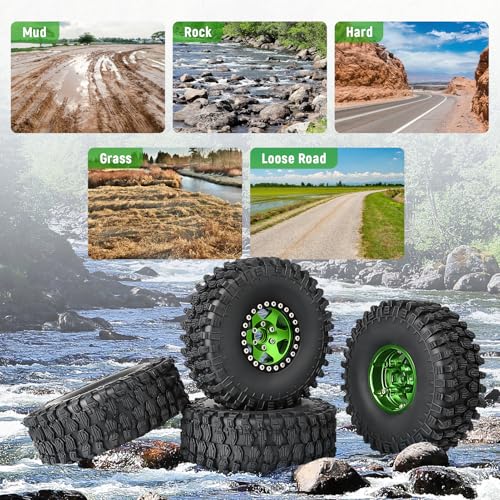 1/10 Scale RC Crawler 1.9 Aluminum Beadlock Wheels and Tires 4.72" 120mm Height Soft Great Grip for Traxxas TRX4 Axial SCX10 II III Redcat Gen 8 Rocks Mud (Style F) - color: Style F