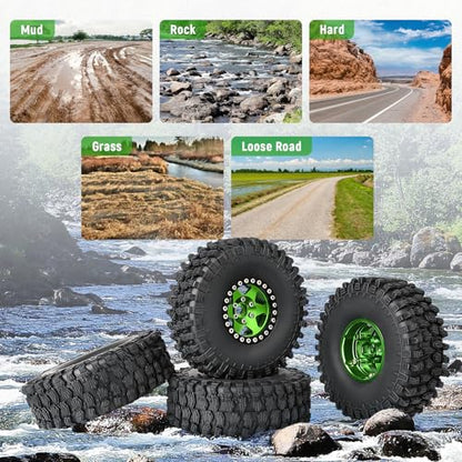 1/10 Scale RC Crawler 1.9 Aluminum Beadlock Wheels and Tires 4.72" 120mm Height Soft Great Grip for Traxxas TRX4 Axial SCX10 II III Redcat Gen 8 Rocks Mud (Style F) - color: Style F