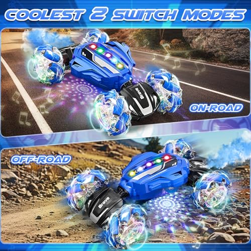 Gesture Sensing RC Stunt Car - Boys Toys Age 6-12, 4WD Hand Controlled Remote Control Car with Light & Music, 360°Rotation Twist Vehicle Toy, Christmas Birthday Gift for Boys Girls Age 6 7 8 9 10 11+ - color: Blue