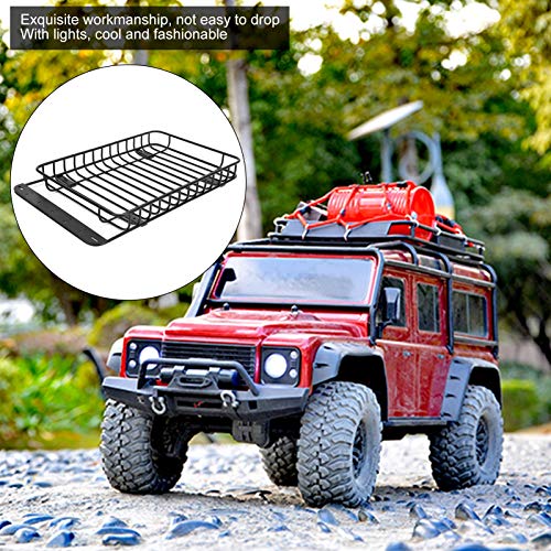 RC Roof Rack Metal Luggage Carrier for - 4 and Axial SCX10, Lightweight Simulated Roof Rack with 5 LED Lights, Black RC Car Accessory