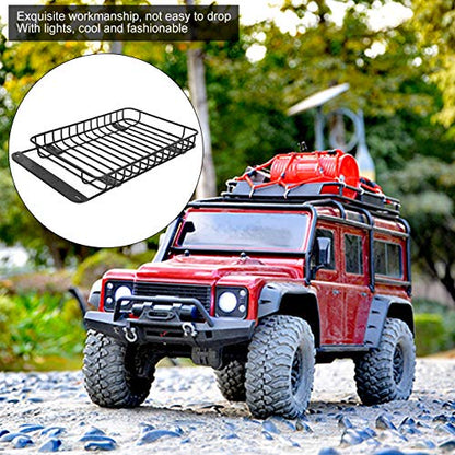 RC Roof Rack Metal Luggage Carrier for - 4 and Axial SCX10, Lightweight Simulated Roof Rack with 5 LED Lights, Black RC Car Accessory