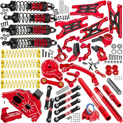 RC Upgrades Part for 1/10 Granite/Senton 3S & Mega550,Shock,A-Arm,Caster Block,Steering Blocks,Stub Axle Carriers,Links,Gearbox,Center Driveshaft Axles,Support,25T Spline,Steering,Red - color: Red - (Upgrades Part)