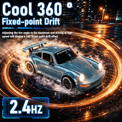 1:20 RC Drift Car, 2.4GHz 4WD 360° Fixed Point Drift for Boys | 50 min playtime with 2 batteries, 2 tire sets (drift & off-road), 3 LED lights, great gift for kids 6-12 - color: Gray-blue