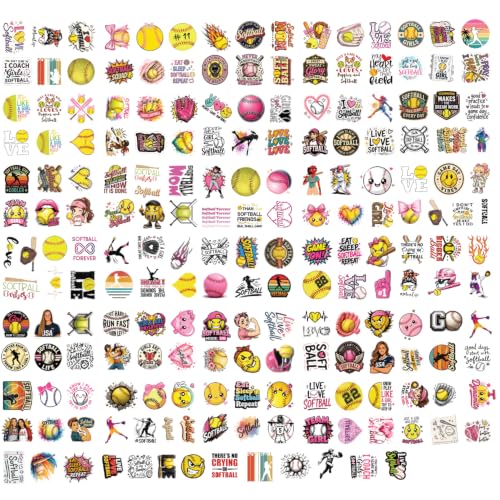 Premium 200 Pcs Pink Coquette Softball Stickers, Waterproof Vinyl | 200 Unique Designs Softball Sticker for Water Bottles, Laptops, Phone Cases, Journals, Scrapbooks, Softball Gifts & Girls - color: Pink Coquette Softball Stickers, size: 200 Pcs