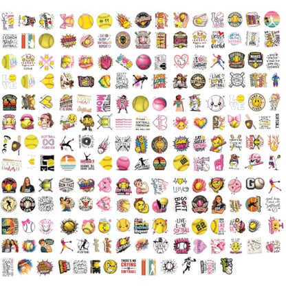 Premium 200 Pcs Pink Coquette Softball Stickers, Waterproof Vinyl | 200 Unique Designs Softball Sticker for Water Bottles, Laptops, Phone Cases, Journals, Scrapbooks, Softball Gifts & Girls - color: Pink Coquette Softball Stickers, size: 200 Pcs