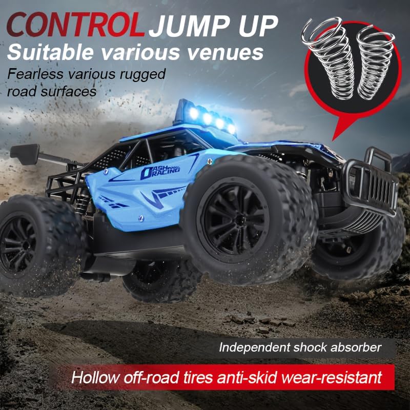 Remote Control Car Monster Truck Toys 1:16 Scale RC Car For Boys 2.4GHz High Speed 20 km/h With LED Headlights,Rechargeable RC Cars Gifts for Boys 4-7 8-12 Christmas, Beginner, Kids 6-12+ (Black) - color: Black
