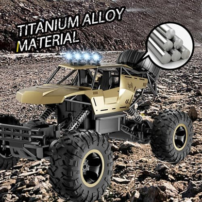 RC Off Road Truck with Durable Metal Body, 1:12 Remote Control Monster Truck, LED Headlights All-Terrain Monster RC Car, Birthday for Kids Boys 8-12 - color: Gold