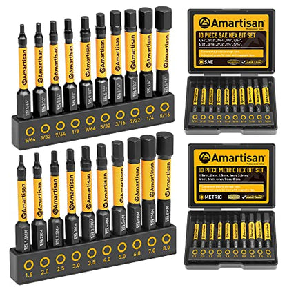 Amartisan 20-Piece Hex Head Allen Wrench Drill Bit Set, Metric and SAE S2 Steel Hex Bits Set, Magnetic Tips, 2.3" Long With Storage box. (20-Piece Hex Bit Set - NEW) - style: 20-Piece Hex Bit Set - NEW