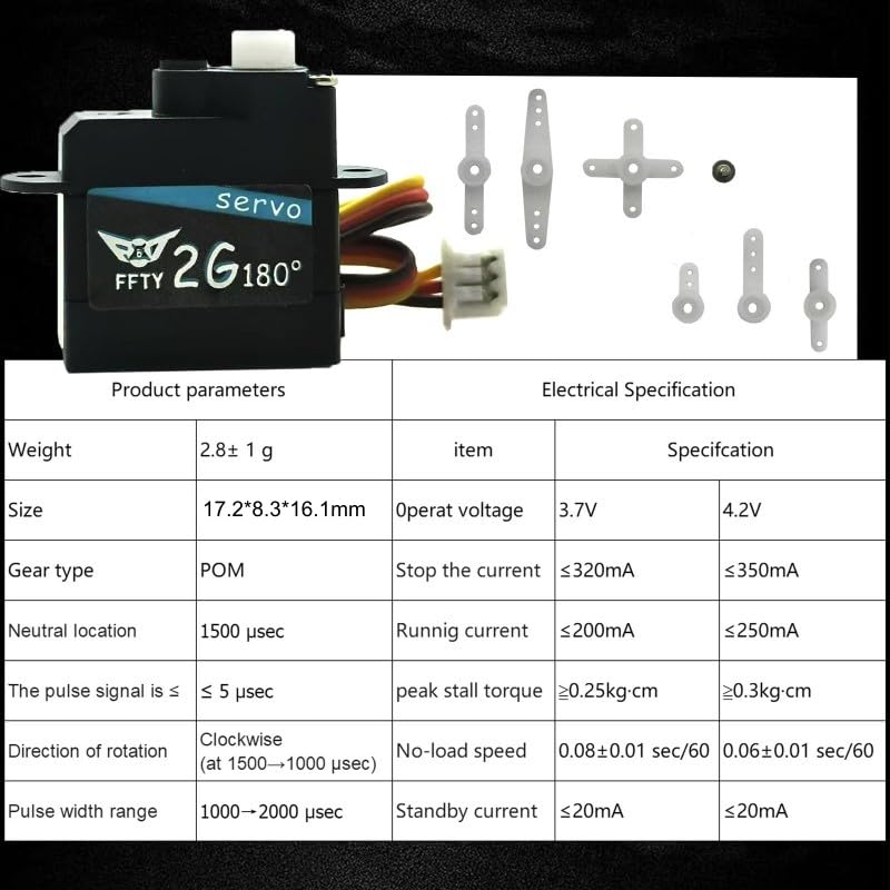2PCS 2G Plastic Gear Mini Servo, 3.7-5V RC Micro Digital Servos Kit for RC Helicopter Airplane Car Boat & Robot Parts (JST Connector)