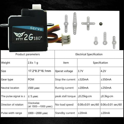 2PCS 2G Plastic Gear Mini Servo, 3.7-5V RC Micro Digital Servos Kit for RC Helicopter Airplane Car Boat & Robot Parts (JST Connector)