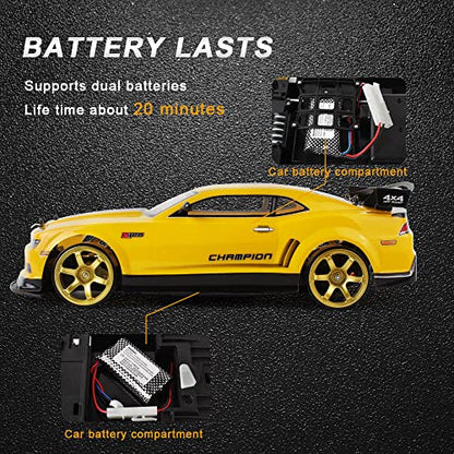 RC Buggy 70km/H High-Speed Drift Racing 2.4G 4WD Electric RC Vehicle RC Flat Running Drift Rally Racing Rubber Tire RC Truck Gift Replacement Tires,2 Batteries - color: Yellow