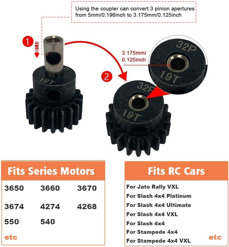 Rc Metal Steel 54T 32P Spur Gear with 15T/17T/19T Pinions Gear Sets Replace 3956 for Traxxas Slash 4x4 4WD/2WD/VXL Rally/Stampede 4x4 VXL/Summit/E-REVO/T-Maxx/Rustler 4X4 VXL