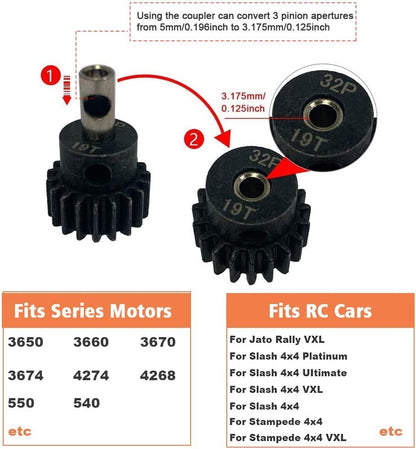 Rc Metal Steel 54T 32P Spur Gear with 15T/17T/19T Pinions Gear Sets Replace 3956 for Traxxas Slash 4x4 4WD/2WD/VXL Rally/Stampede 4x4 VXL/Summit/E-REVO/T-Maxx/Rustler 4X4 VXL