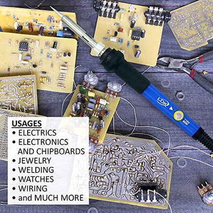 LDK 60W Soldering Iron Kit, Adjustable Temperature Electric Soldering Gun Welding Tools with ON/OFF Switch, Solder Wire, Flux Paste, Soldering Iron Stand, Sponge, 5pcs Tips [110V US Plug] - color: 11-in-1