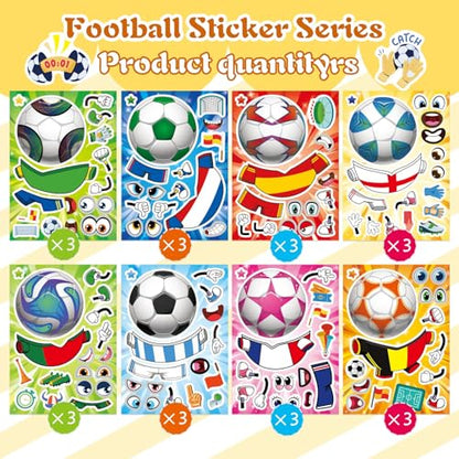 Soccer Stickers for Kids, Make a Face Stickers, Make Your Own Sticker | 24 Sheets, Goodie Bag Stuffers, Football Gifts, Soccer Party Favors, Classroom Teacher Reward Educational Toy Art Craft - style: 24 Sheet Soccer Stickers