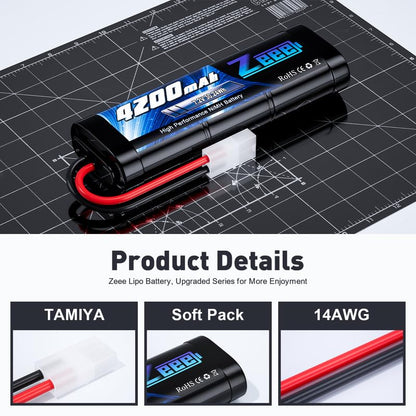 Zeee 7.2V 4200mAh NiMH Battery with Tamiya Connector (2 Pack) | High Power for RC Car Truck Associated HPI Losi Kyosho Tamiya Hobby