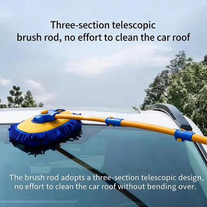 57'' Car Wash Brush with Long Handle Chenille Microfiber Car Wash Kit Mitt Retractable Bent Pole Car Wash Mop for Cars RV Truck Boat (Blue-2) - color: Blue-2
