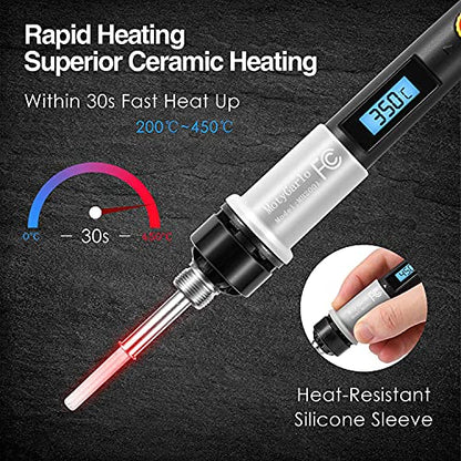 Soldering Iron Kit, 80W LCD Digital Soldering Gun with Adjustable Temperature Controlled, ON-Off Switch, 5pcs Soldering Tips, Solder Wire Tube, Desoldering Pump, 14pcs Welding Tool