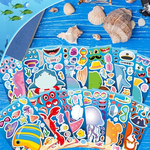 Ocean Stickers, Make Your Own Ocean Animals Stickers, Summer Stickers | for Kids Toddlers Classroom Art Crafts, Goodie Bags Stuffers, Summer Birthday Party Favors - style: 24 Sheets Ocean Stickers
