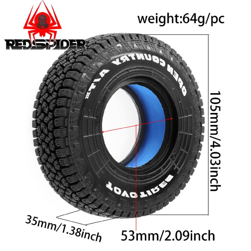 1.9 inch RC Crawler Double Lined Tires OD:105mm,EVA+Foam liner For 1/10 RC Crawler car e.g. TRX-4 D90 BALOCH KO3 TF2 VS4-10 Tamiya CC01 Enduro 90047 SCX10III Gen8 W229/4 Pcs