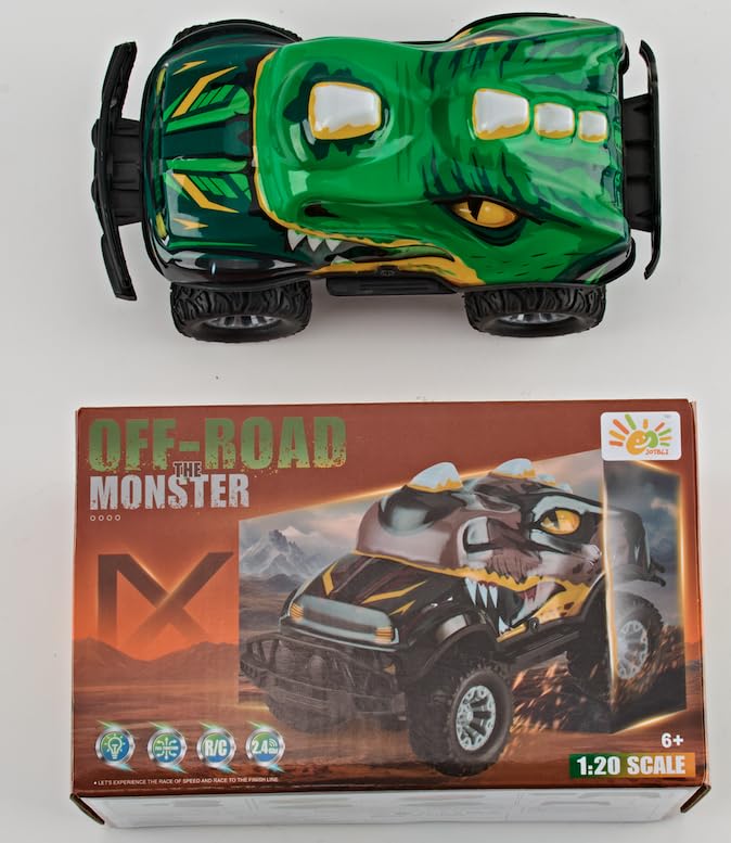 Dinosaur-Shaped Off-Road Vehicle Remote Control Cool Off-Road Vehicle Truck, 2.4GHz RC Car with LED Lights, 1:20Scale, RC Truck, Remote Control car from a Long Distance.Gifts for Boys (Green) - color: Green