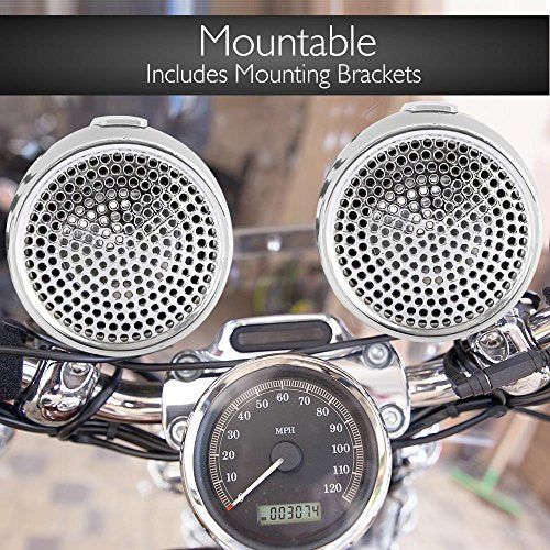 Pyle 300 Watt Weatherproof Motorcycle Speaker and Amplifier System w/ Two 2.25 Inch Waterproof Speakers, AUX IN- Handlebar Mount ATV Mini Stereo Audio Receiver Kit Set - Also for Marine Boat - PLMCA60
