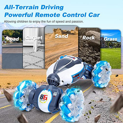 Fosgoit Gesture Sensing RC Stunt Car, Toys for Boys Girls 6-12 Year Old | Remote Control Car, Gifts for Boys and Girls Age 6+, 360° Rotate RC Car with Lights and Music, Gesture Sensing Rc Stunt Car - color: Blue-white